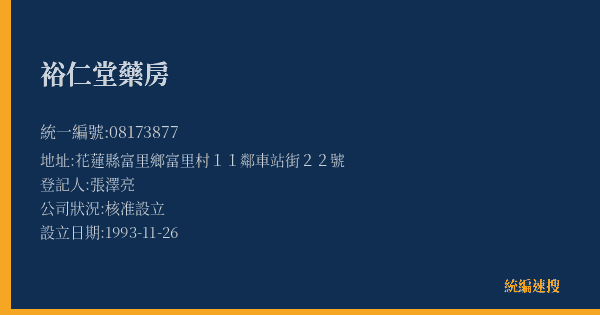 裕仁堂藥房的照片-統編 08173877(花蓮縣) 公司登記資料與營業項目詳細圖表