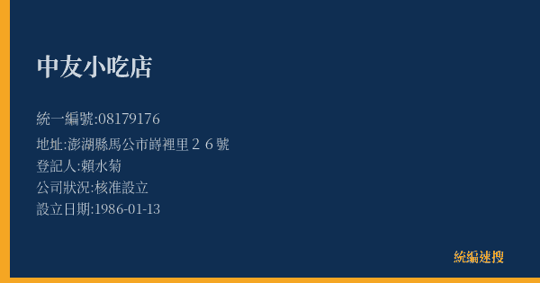 中友小吃店的照片-統編 08179176(澎湖縣) 公司登記資料與營業項目詳細圖表