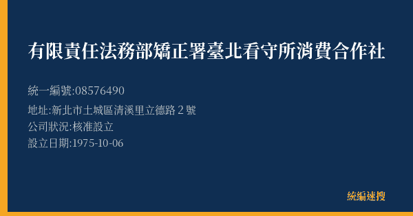 有限責任法務部矯正署臺北看守所消費合作社的照片-統編 08576490(新北市) 公司登記資料與營業項目詳細圖表