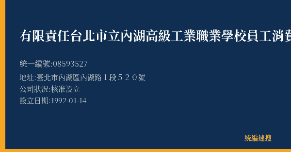 有限責任台北市立內湖高級工業職業學校員工消費合作社的照片-統編 08593527(臺北市) 公司登記資料與營業項目詳細圖表