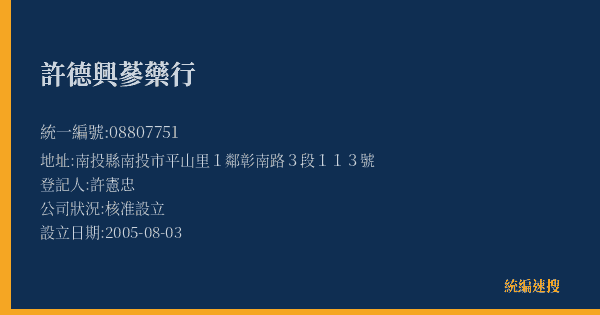 許德興蔘藥行的照片-統編 08807751(南投縣) 公司登記資料與營業項目詳細圖表