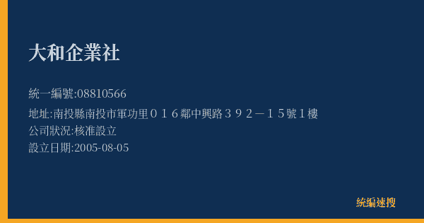 大和企業社的照片-統編 08810566(南投縣) 公司登記資料與營業項目詳細圖表