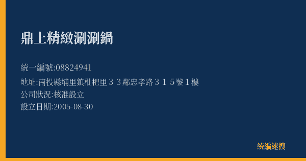 鼎上精緻涮涮鍋的照片-統編 08824941(南投縣) 公司登記資料與營業項目詳細圖表
