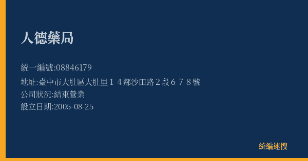 人德藥局的照片-統編 08846179(臺中市) 公司登記資料與營業項目詳細圖表