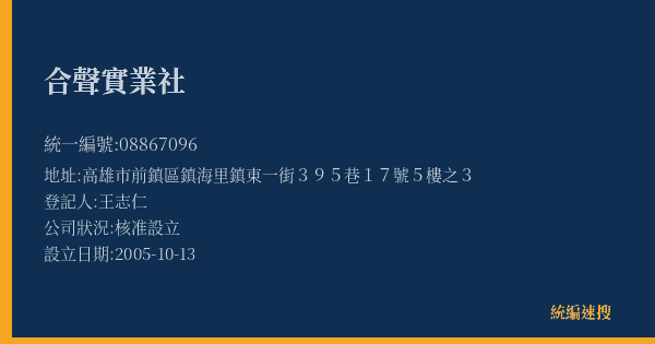 合聲實業社的照片-統編 08867096(高雄市) 公司登記資料與營業項目詳細圖表