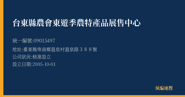 台東縣農會東遊季農特產品展售中心的照片-統編 09015497(臺東縣) 公司登記資料與營業項目詳細圖表