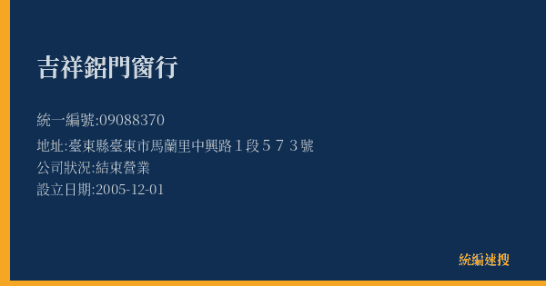 吉祥鋁門窗行的照片-統編 09088370(臺東縣) 公司登記資料與營業項目詳細圖表