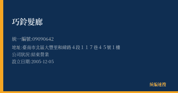 巧鈴髮廊的照片-統編 09090642(臺南市) 公司登記資料與營業項目詳細圖表