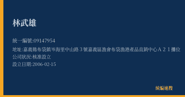林武雄的照片-統編 09147954(嘉義縣) 公司登記資料與營業項目詳細圖表