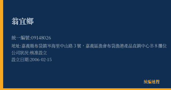 翁宜鄉的照片-統編 09148026(嘉義縣) 公司登記資料與營業項目詳細圖表