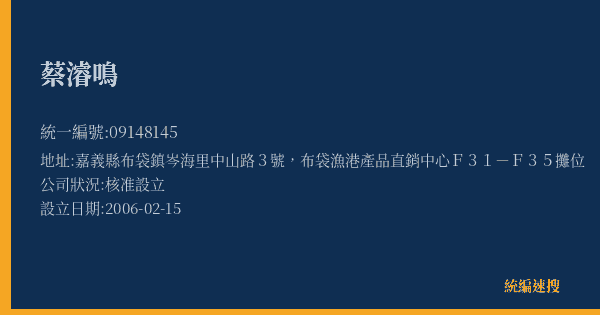蔡濬鳴的照片-統編 09148145(嘉義縣) 公司登記資料與營業項目詳細圖表