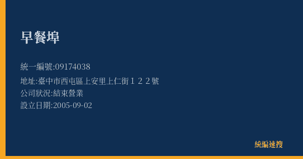 早餐埠的照片-統編 09174038(臺中市) 公司登記資料與營業項目詳細圖表