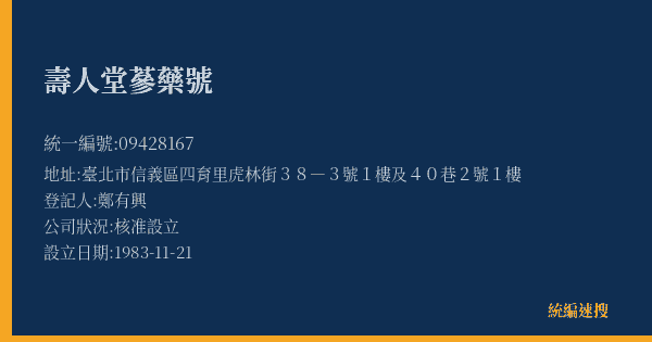 壽人堂蔘藥號的照片-統編 09428167(臺北市) 公司登記資料與營業項目詳細圖表