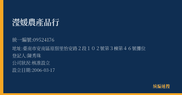 瀅媛農產品行的照片-統編 09524176(臺南市) 公司登記資料與營業項目詳細圖表