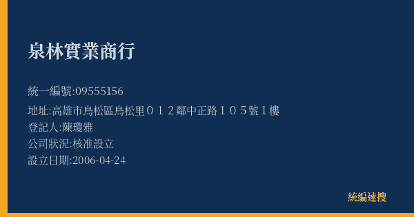 泉林實業商行的照片-統編 09555156(高雄市) 公司登記資料與營業項目詳細圖表