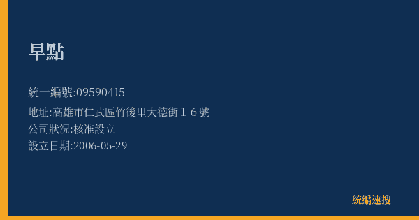 早點的照片-統編 09590415(高雄市) 公司登記資料與營業項目詳細圖表