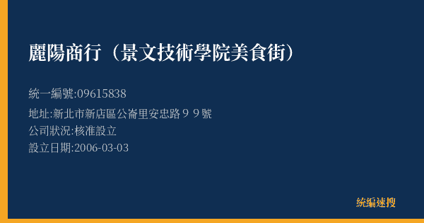 麗陽商行(景文技術學院美食街)的照片-統編 09615838(新北市) 公司登記資料與營業項目詳細圖表