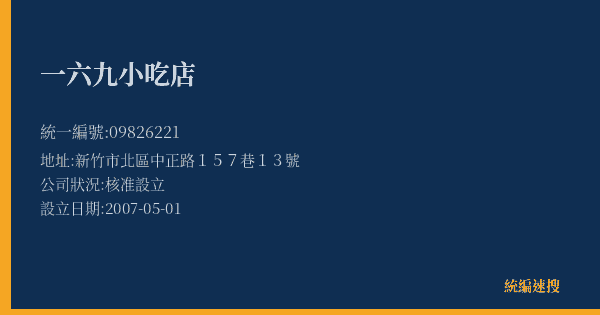 一六九小吃店的照片-統編 09826221(新竹市) 公司登記資料與營業項目詳細圖表