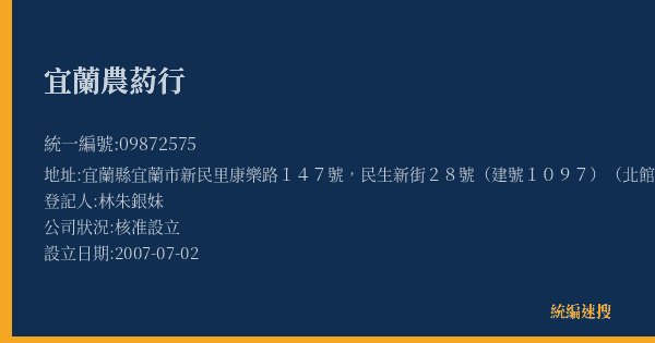 宜蘭農葯行的照片-統編 09872575(宜蘭縣) 公司登記資料與營業項目詳細圖表