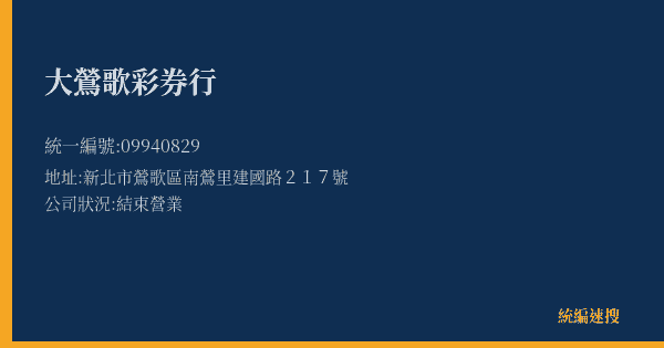 大鶯歌彩券行的照片-統編 09940829(新北市) 公司登記資料與營業項目詳細圖表