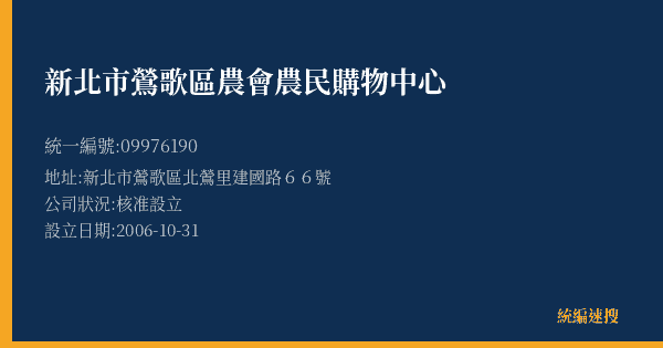 新北市鶯歌區農會農民購物中心的照片-統編 09976190(新北市) 公司登記資料與營業項目詳細圖表