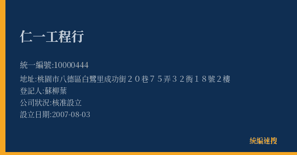 仁一工程行的照片-統編 10000444(桃園市) 公司登記資料與營業項目詳細圖表