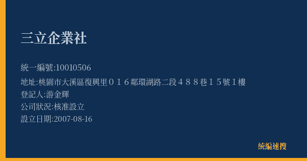 三立企業社的照片-統編 10010506(桃園市) 公司登記資料與營業項目詳細圖表