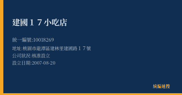 建國17小吃店的照片-統編 10018269(桃園市) 公司登記資料與營業項目詳細圖表
