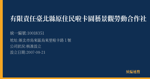 有限責任臺北縣原住民啦卡園藝景觀勞動合作社的照片-統編 10018351(新北市) 公司登記資料與營業項目詳細圖表