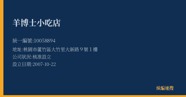 羊博士小吃店的照片-統編 10058894(桃園市) 公司登記資料與營業項目詳細圖表