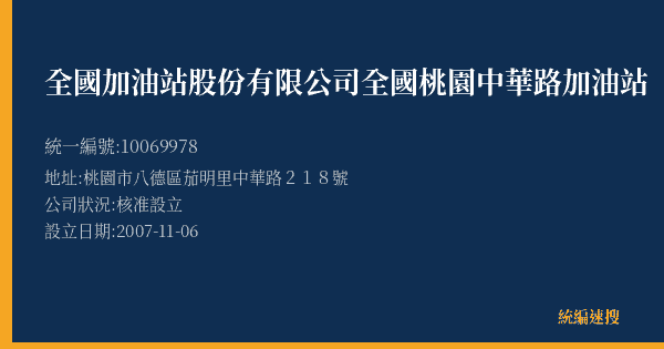 全國加油站股份有限公司全國桃園中華路加油站的照片-統編 10069978(桃園市) 公司登記資料與營業項目詳細圖表