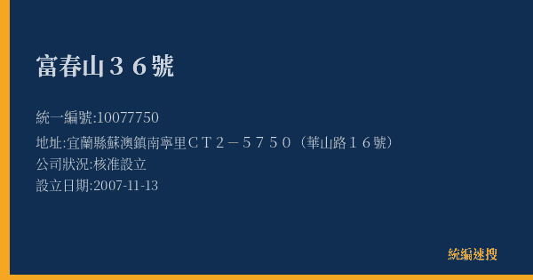 富春山36號的照片-統編 10077750(宜蘭縣) 公司登記資料與營業項目詳細圖表