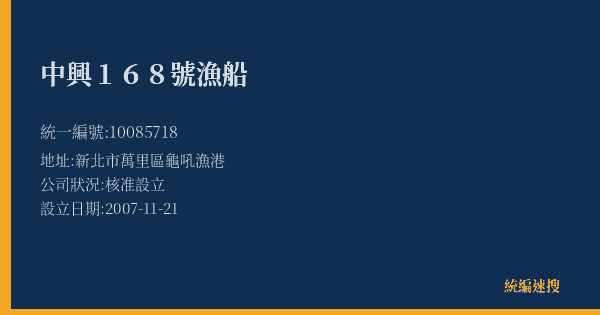 中興168號漁船的照片-統編 10085718(新北市) 公司登記資料與營業項目詳細圖表