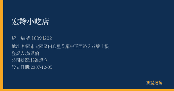 宏羚小吃店的照片-統編 10094202(桃園市) 公司登記資料與營業項目詳細圖表