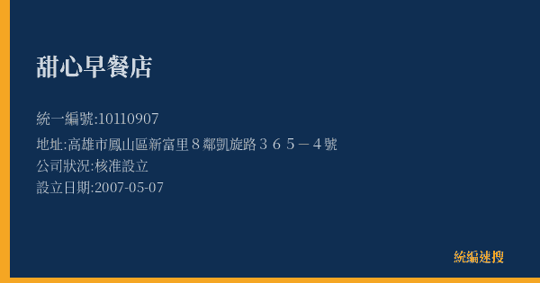 甜心早餐店的照片-統編 10110907(高雄市) 公司登記資料與營業項目詳細圖表