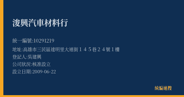 浚興汽車材料行的照片-統編 10291219(高雄市) 公司登記資料與營業項目詳細圖表