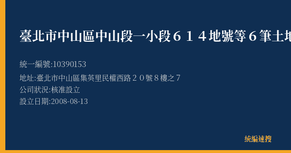 臺北市中山區中山段一小段614地號等6筆土地都市更新會的照片-統編 10390153(臺北市) 公司登記資料與營業項目詳細圖表