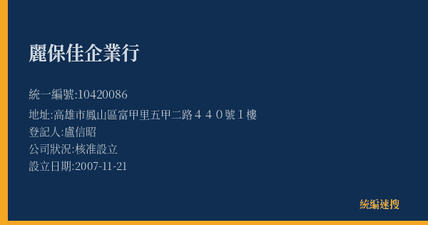 麗保佳企業行的照片-統編 10420086(高雄市) 公司登記資料與營業項目詳細圖表
