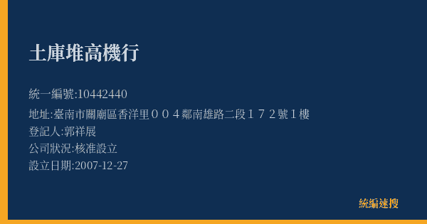 土庫堆高機行的照片-統編 10442440(臺南市) 公司登記資料與營業項目詳細圖表