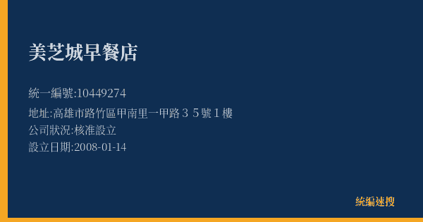 美芝城早餐店的照片-統編 10449274(高雄市) 公司登記資料與營業項目詳細圖表