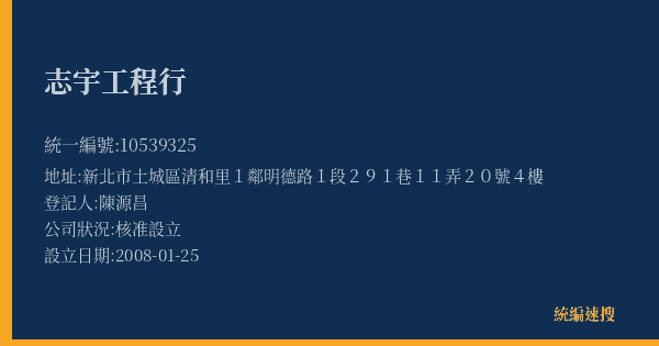 志宇工程行的照片-統編 10539325(新北市) 公司登記資料與營業項目詳細圖表