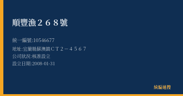 順豐漁268號的照片-統編 10546677(宜蘭縣) 公司登記資料與營業項目詳細圖表