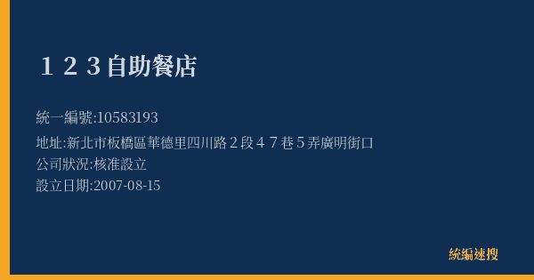 123自助餐店的照片-統編 10583193(新北市) 公司登記資料與營業項目詳細圖表