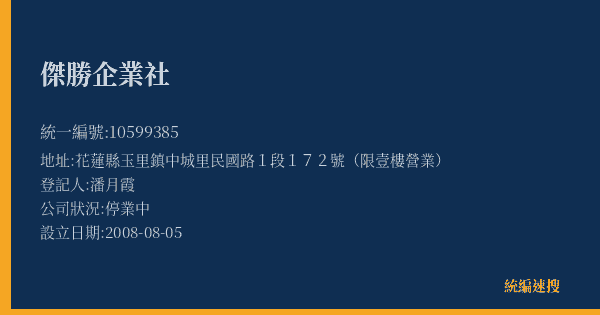 傑勝企業社的照片-統編 10599385(花蓮縣) 公司登記資料與營業項目詳細圖表