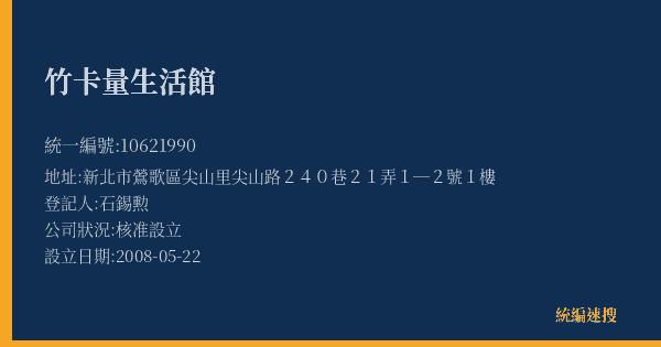 竹卡量生活館的照片-統編 10621990(新北市) 公司登記資料與營業項目詳細圖表