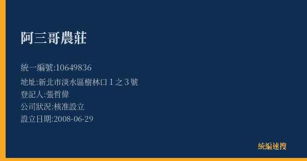 阿三哥農莊的照片-統編 10649836(新北市) 公司登記資料與營業項目詳細圖表