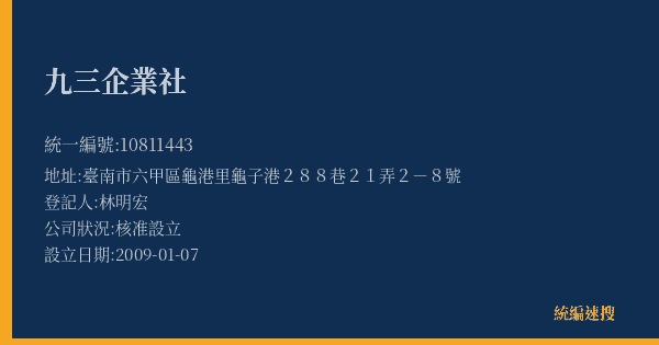 九三企業社的照片-統編 10811443(臺南市) 公司登記資料與營業項目詳細圖表