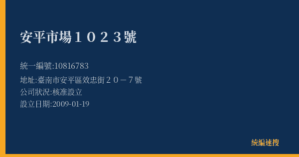 安平市場1023號的照片-統編 10816783(臺南市) 公司登記資料與營業項目詳細圖表