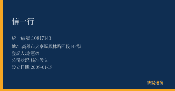 信一行的照片-統編 10817143(高雄市) 公司登記資料與營業項目詳細圖表