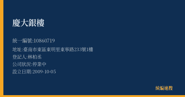 慶大銀樓的照片-統編 10860719(臺南市) 公司登記資料與營業項目詳細圖表
